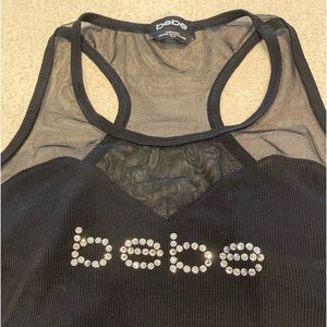 Bebe maxi dress size M black with rhinestone logo above chest